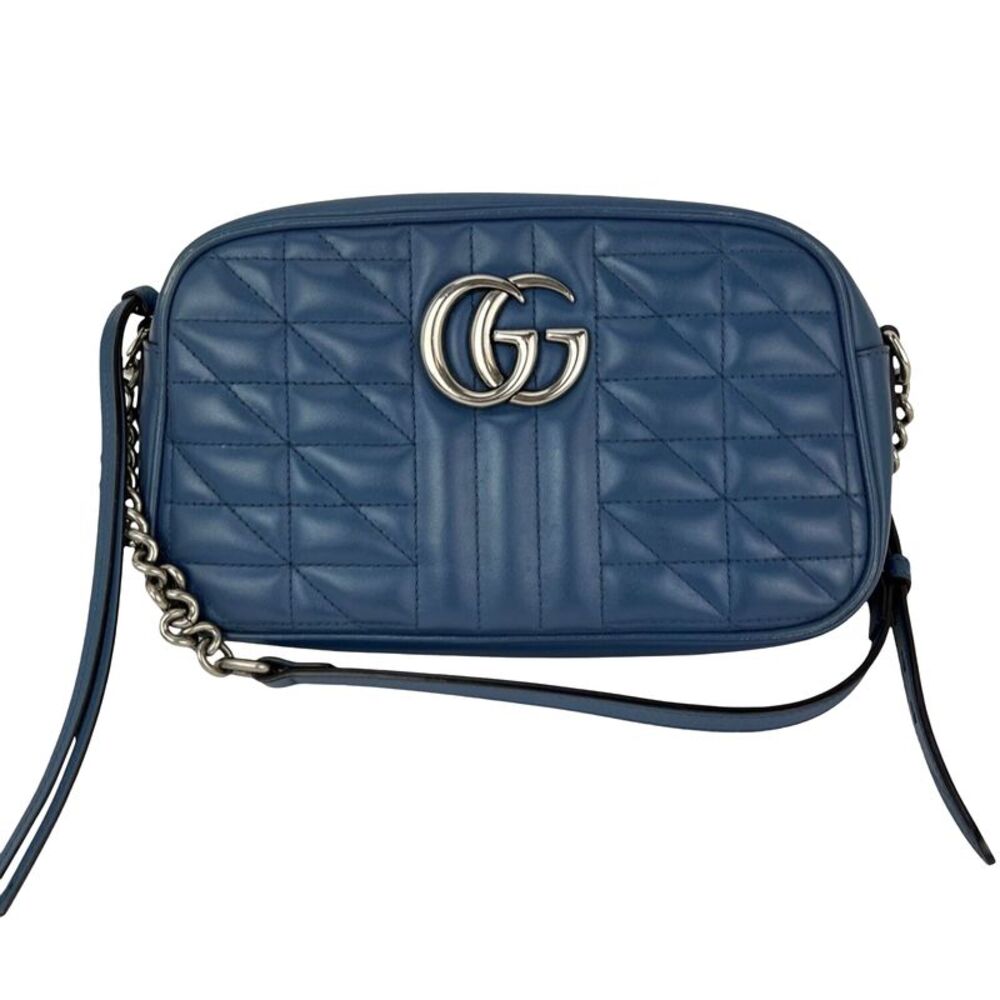 Gucci GG Marmont Small Chain Matelasse Aria Blue Leather Crossbody Bag
